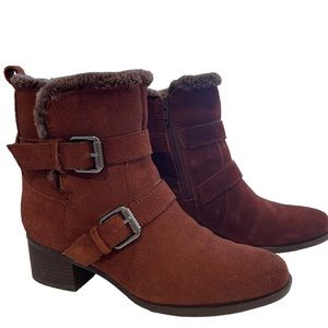 NATURALIZER Women Brown Fur Trim Waterproof Deanne Leather Booties